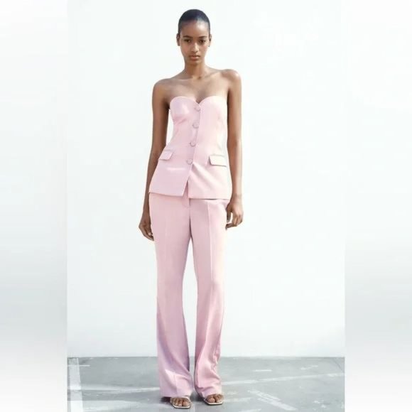 ZARA FLARED SATIN PANTS PINK - Picture 3 of 6